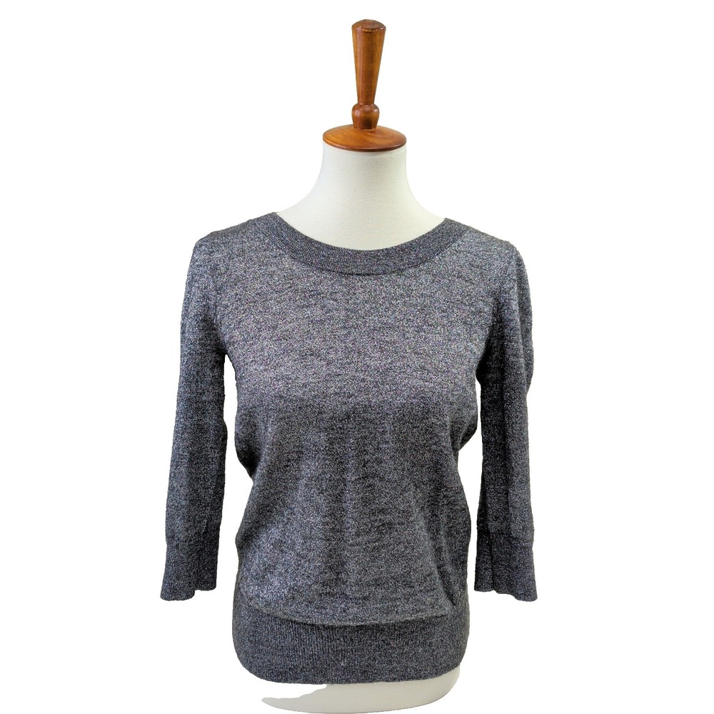 J Crew‎ Alpaca Blend Sweater Women S Black Silver Metallic Minimalist Preppy